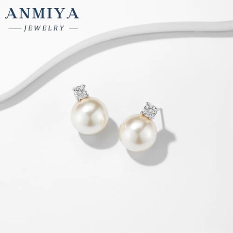 High Quality Fashion Jewelry Plated 925 Silver Needle Stud Cubic Zirconia Pearl Earrings for Women