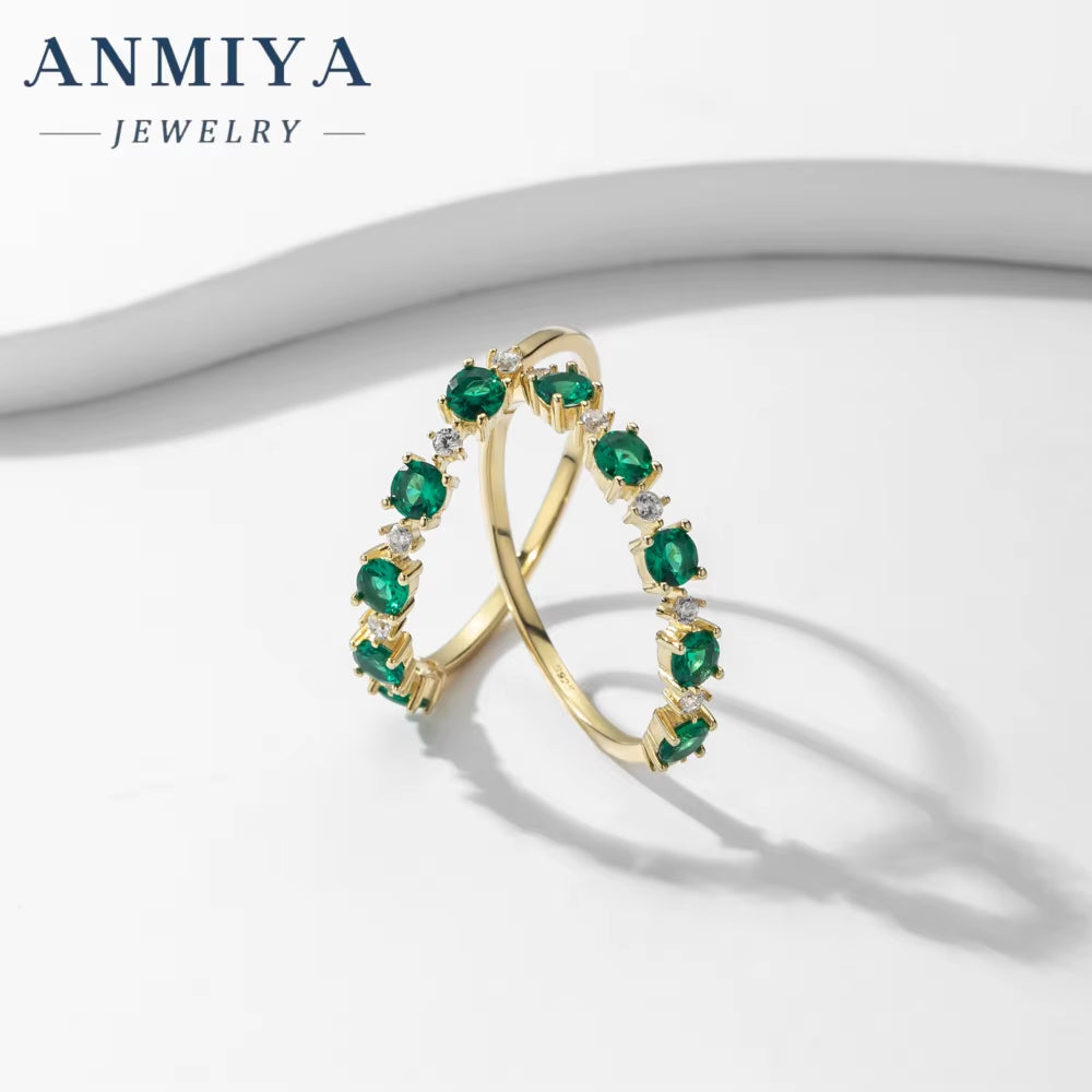 Manufacturer 925 Sterling Silver Green Cubic Zirconia Band round Cut Rings for Women Promise Ring for Couples