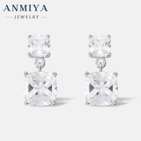Square Cut 925 Silver Cubic Zirconia Dangle Stud Hypoallergenic Earings Jewelry Women 925 Silver Gift
