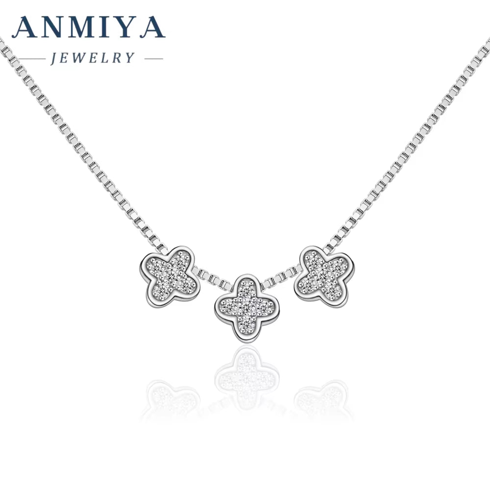 ANMIYA Exquisite Silver Multi Clover Simple Fine Chain True 925 Silver Jewelry Chain Necklace