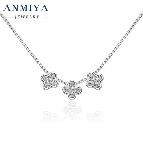 ANMIYA Exquisite Silver Multi Clover Simple Fine Chain True 925 Silver Jewelry Chain Necklace