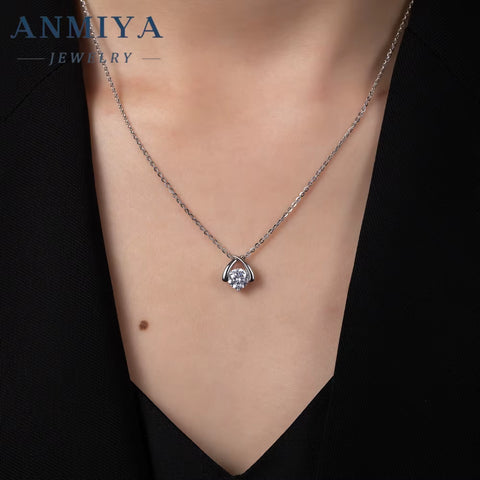 ANMIYA Sterling Silver Intersect Zc Stone Collarbone Diamond Necklace Shine Earrings Set 925 Silver for Women