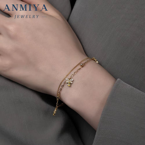 Wholesale 925 Silver Jewelry Bohemia Clover Bracelet Double Layer with Butterfly Pendant for Everyday Accessories