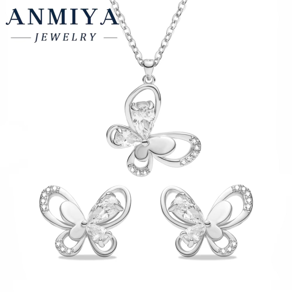 Romantic Butterfly Motif Silver 925 Set with Intricate Cutout Design Necklace and Earring Sets Lightweight Style for Daily