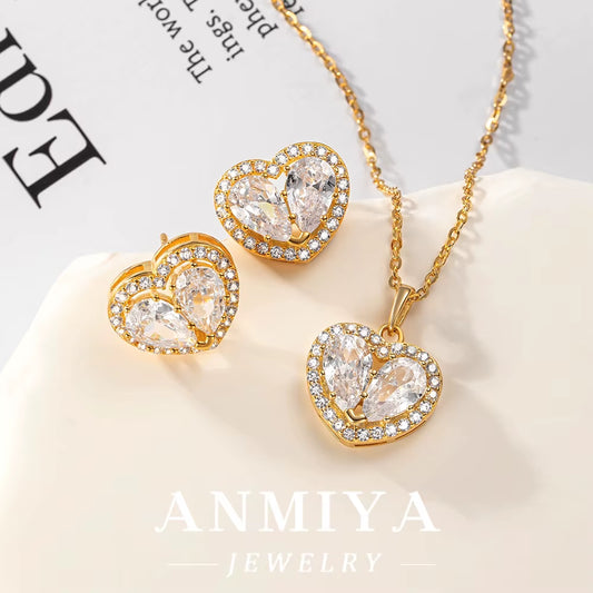 Classic 925 Sterling Silver 18K Gold Plated Women'S Jewelry Set 8Mm Cubic Zirconia Diamond Stud Earrings Party Anniversary