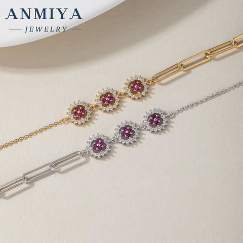 Women'S Four Leaf Grass Bracelet Trendy 925 Sterling Silver Plated 18K Gold Hollow Purple Charm Bracelet with Zircon Gift