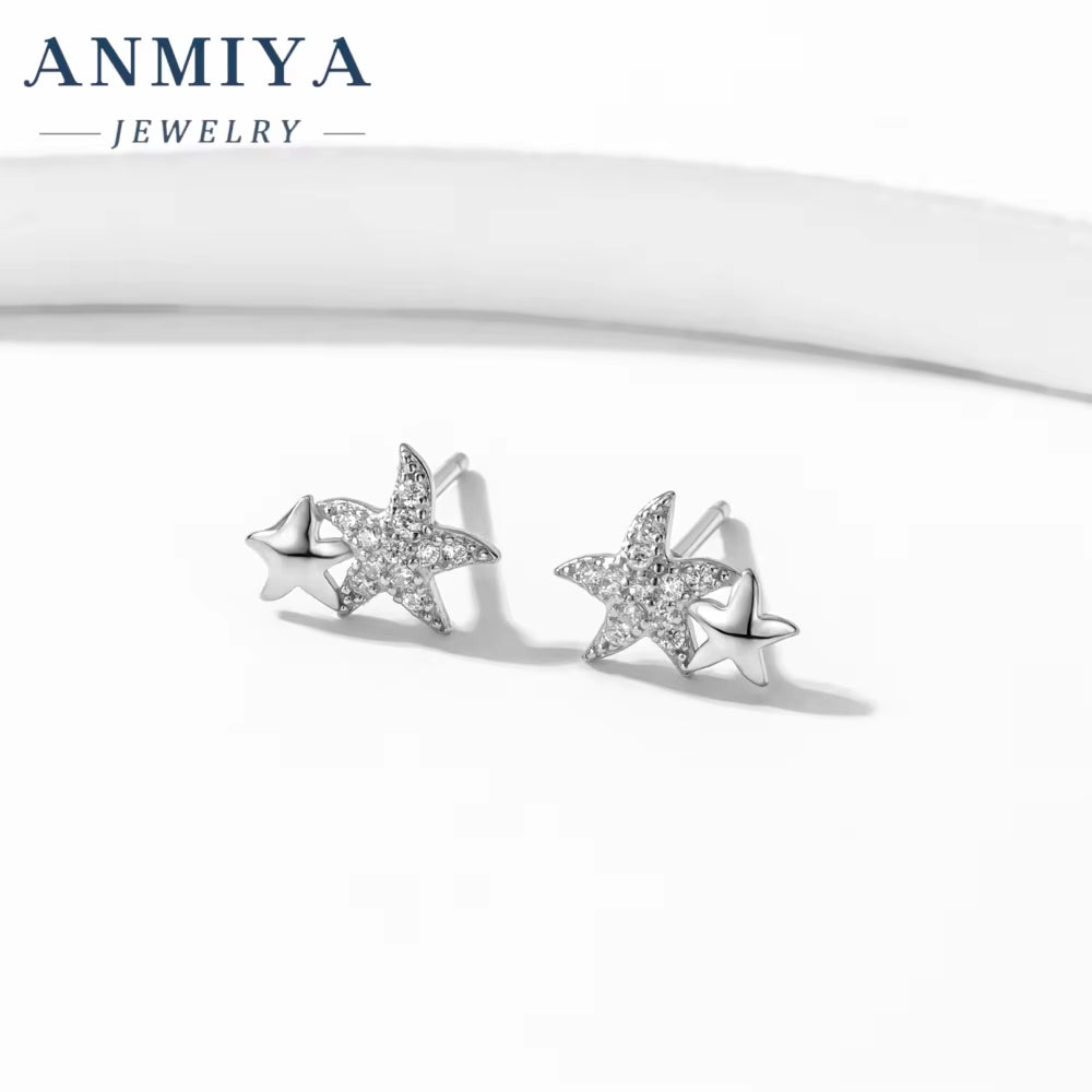 New Dainty Geometric Sea Star Dissymmetry Stud Earring for Women 18K Gold Plated 925 Silver Jewelry