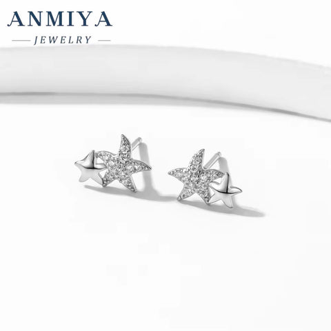 New Dainty Geometric Sea Star Dissymmetry Stud Earring for Women 18K Gold Plated 925 Silver Jewelry