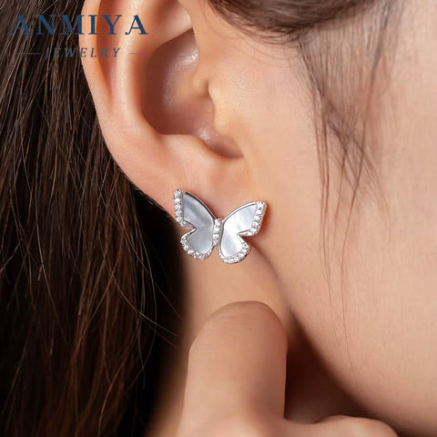 ANMIYA Fine Fashion Jewelry Zc Butterfly 925 Sterling Silver Sweet Girl Earrings