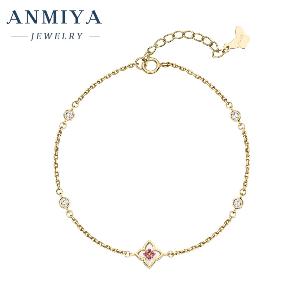 Simple Four Leaf Clover Pendant Four-Petal Flower Bracelet 925 Silver Fashion Accessories Bracelet Women