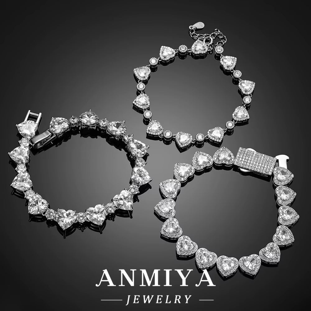 Customize Cuban Bracelet Chain 925 Silver Jewelry Heart Bling Zircon Female Cuban Link Bracelet with Heart