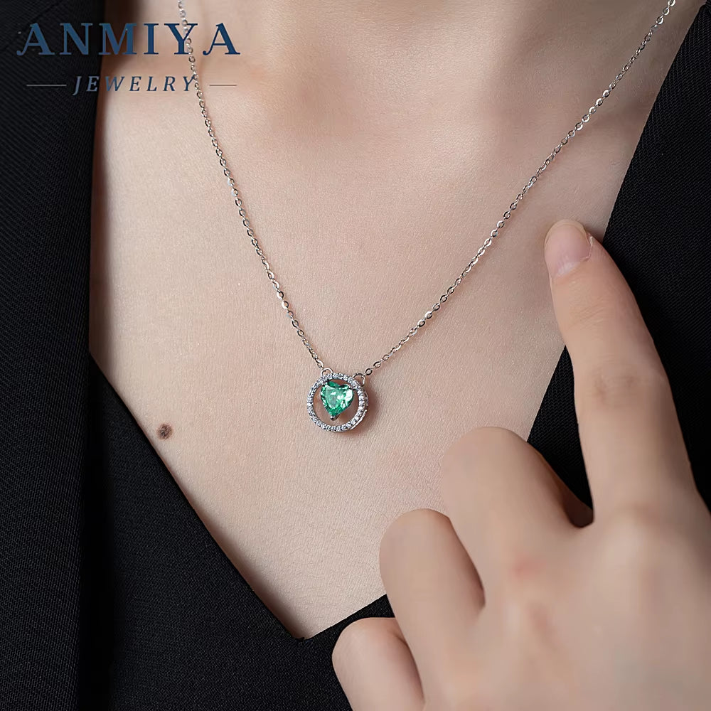 Custom Love Heart Hollow Out Pendant Necklace S925 Sterling Silver Green Blue CZ Zirconia Factory Jewelry