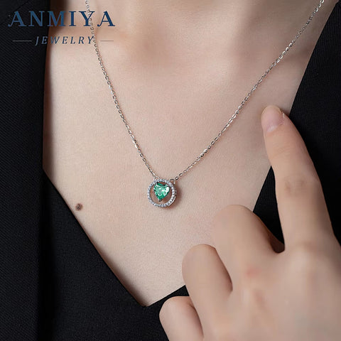 Custom Love Heart Hollow Out Pendant Necklace S925 Sterling Silver Green Blue CZ Zirconia Factory Jewelry