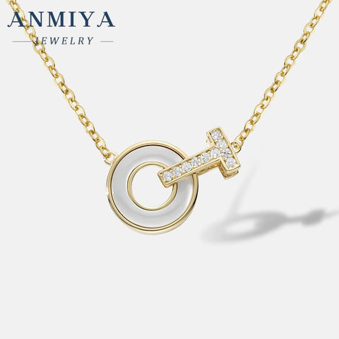 ANMIYA High Quality T Shape round Collarbone Fine Fashion 925 Sterling Necklace Silver with Zircon for Women'S Party Jewelry