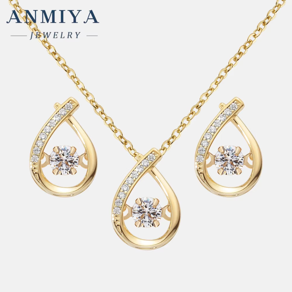 ANMIYA Hot Sales Fashion Jewelry 925 Sterling Silver Charm Zircon Pendant Necklaces Earrings Set for Women