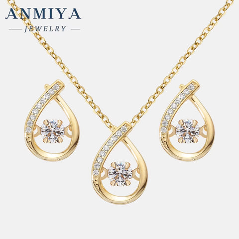 ANMIYA Hot Sales Fashion Jewelry 925 Sterling Silver Charm Zircon Pendant Necklaces Earrings Set for Women