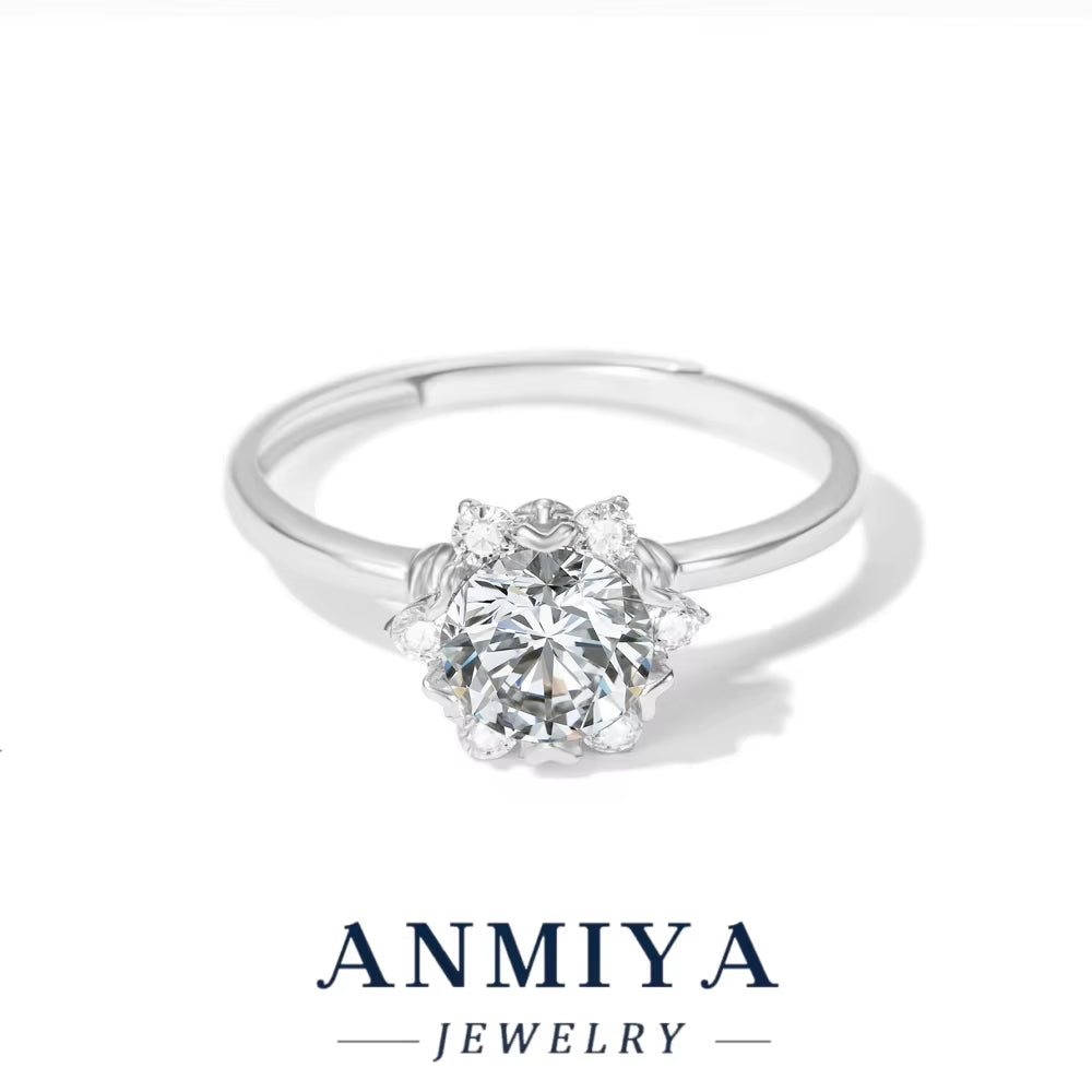 Bohemian Silver Jewelry Collection - 925 Sterling Silver Moissanite Statement Ring with Nature-Inspired Design