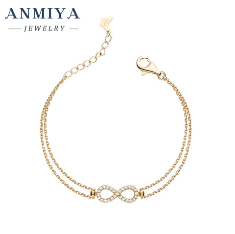 Fine Jewelry Elegant Gold Plated 925 Sterling Silver Double Layer Diamond Love Infinity Eternity Bracelet Woman