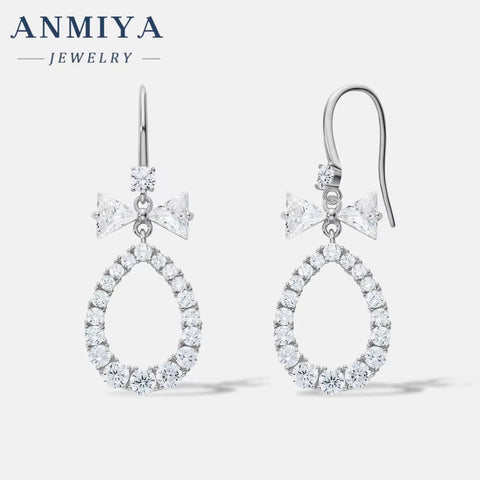 High Quality Water Drop Hollow Out Pear Shape Zircon 925 Silver Hook Earrings for Mother
