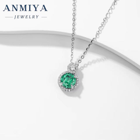 S925 Sterling Silver Ice Cut Necklace Diamond round Pendant Green ZC Necklace for Women Engagement Party