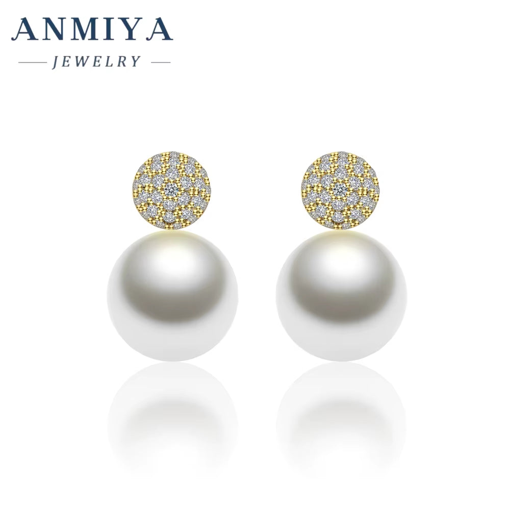 ANMIYA 14K Gold Plated Zircon Pearl Stud Earrings Set Fashionable Freshwater Pearl Earrings Earrings for Women