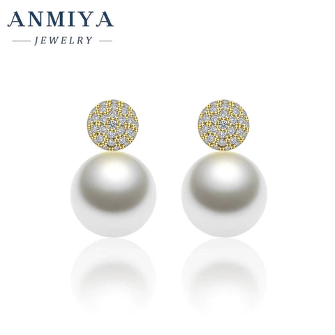 ANMIYA 14K Gold Plated Zircon Pearl Stud Earrings Set Fashionable Freshwater Pearl Earrings Earrings for Women