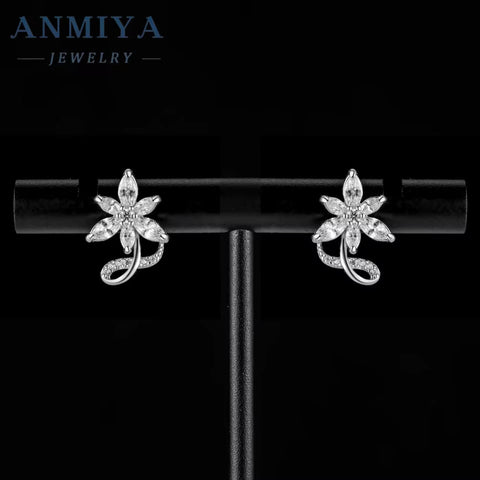 Unique 925 Sterling Silver Jewelry Fashion Flower Stud Earrings with Zircon for Children for Parties and Gifts