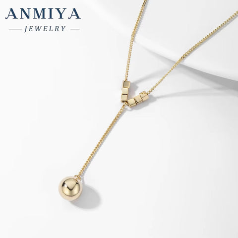 ANMIYA Ins Style 18K Gold Plated Bead Pendant Necklace Adjustable Chain 925 Sterling Silver Necklace Custom Women Jewelry