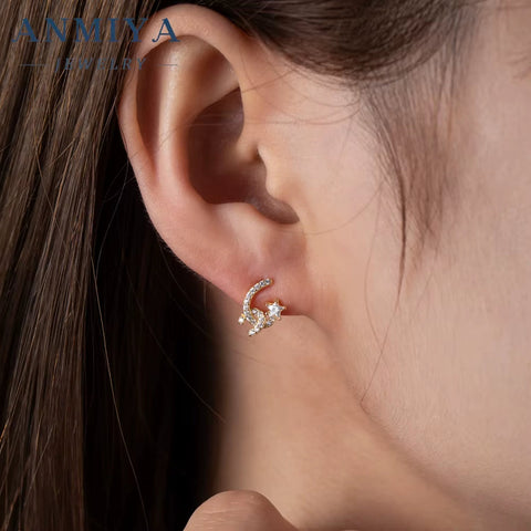 Wholesale New Tide Hot Sales Brand Zircon Star Jewelry Stud Earrings for Women Trendy