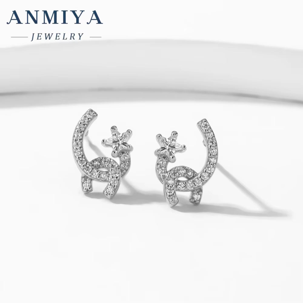 ANMIYA 925 Silver Fashion Jewelry Zircon Star Jewelry Stud Earrings for Women 2024