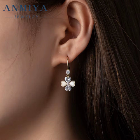 925 Sterling Silver Earrings Zircon Diamond Earrings Four Leaf Clover Earrings for Women