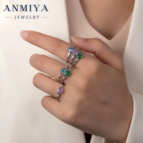 ANMIYA Pink Sapphire Diamond Ring Exquisite Radiant Zirconia Pink Heart Ring Different Design 925 Silver Large Diamond Rings Set