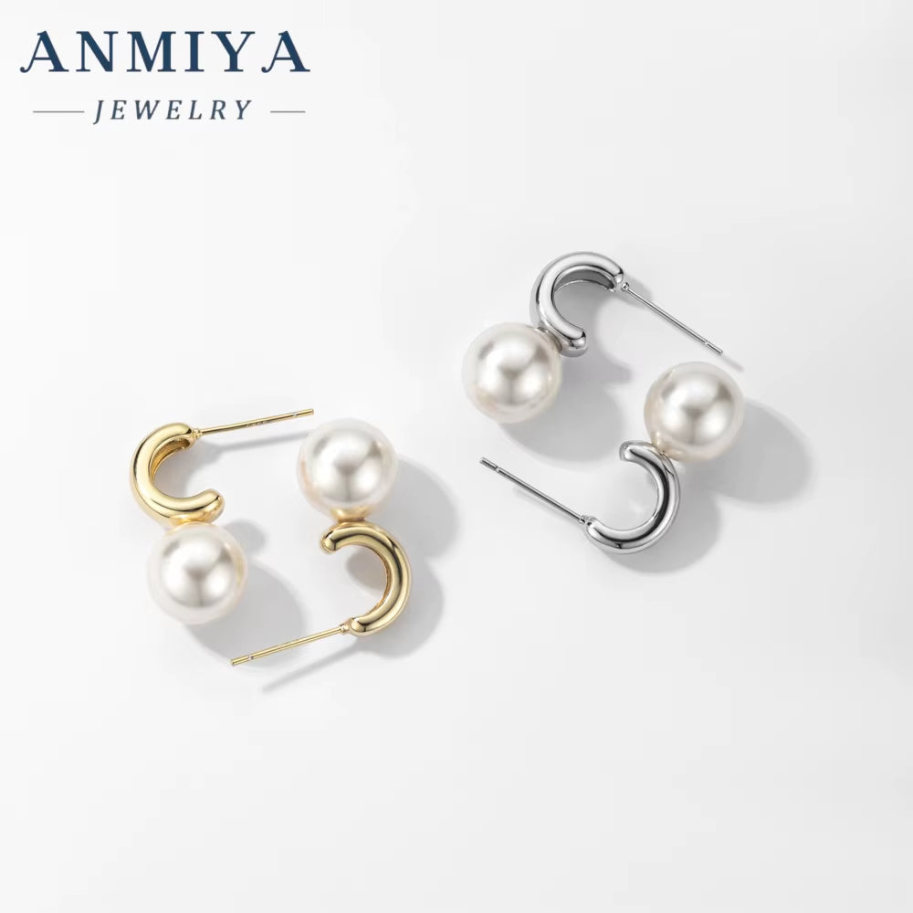 Ins Style Newest 10Mm 925 Silver Pearl Hoop Earring Antiallergic S925 Sterling Silver Freshwater Pearl Stud Earring