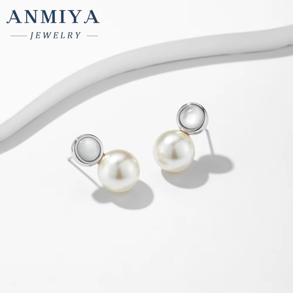 ANMIYA Classic Vintage Fashion Fresh Water Pearls Earrings Plated 925 Silver Needle Stud Earrings for Women