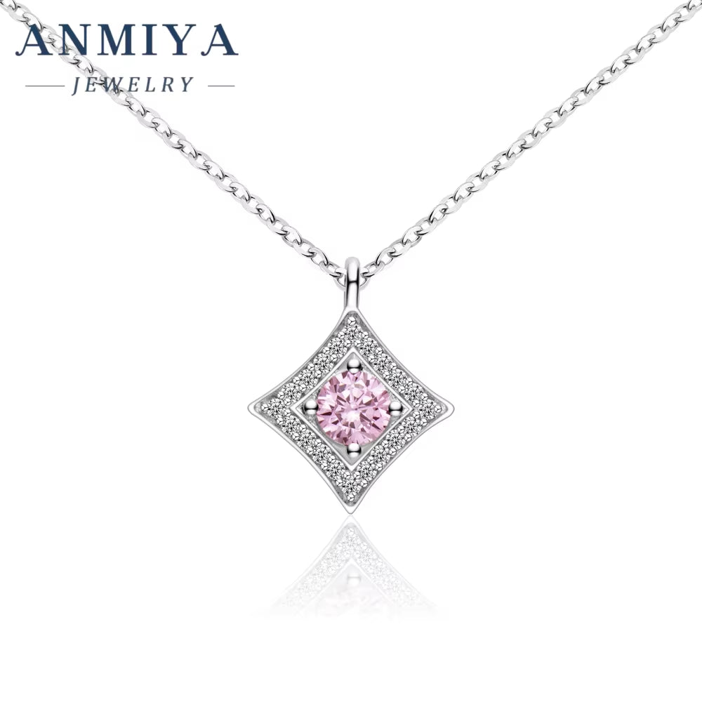 New Arrival round Brilliant Cut Ice Cubic Zirconia 925 Sterling Silver Pendant Trendy Pink Necklace for Anniversary