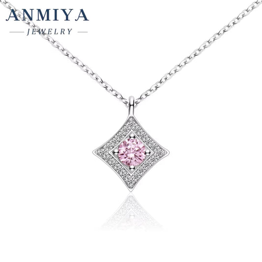 New Arrival round Brilliant Cut Ice Cubic Zirconia 925 Sterling Silver Pendant Trendy Pink Necklace for Anniversary