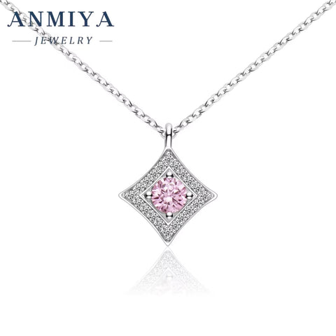 New Arrival round Brilliant Cut Ice Cubic Zirconia 925 Sterling Silver Pendant Trendy Pink Necklace for Anniversary
