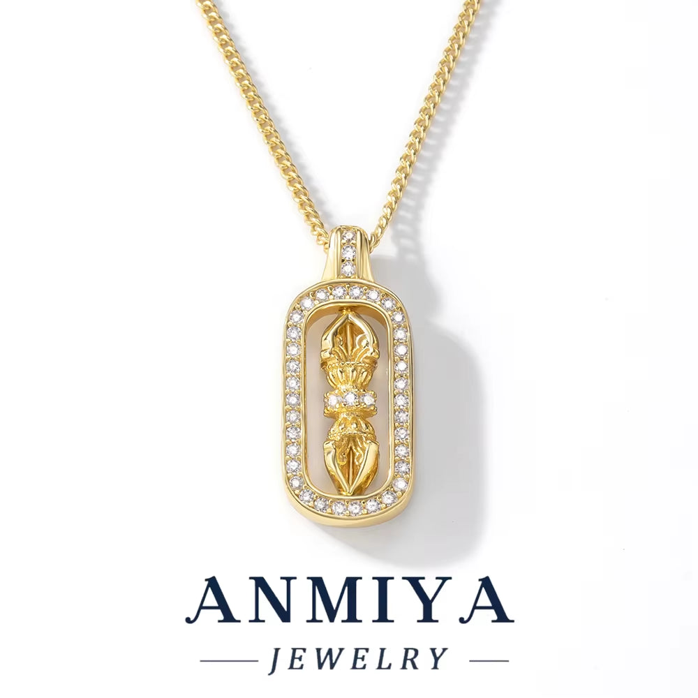 925 Sterling Silver Vajra Pendant Necklace 18K Gold Plated Spiritual Jewelry with Elegant Design for Men and Women