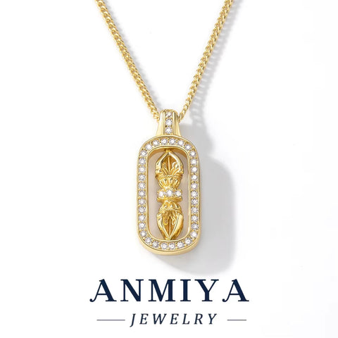 925 Sterling Silver Vajra Pendant Necklace 18K Gold Plated Spiritual Jewelry with Elegant Design for Men and Women