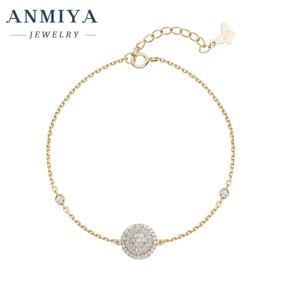 Wholesale Fashionable Charm Inlaid round Zircon Minimalist Wrist Chain Tennis 18K Gold 925 Silver Bracelet
