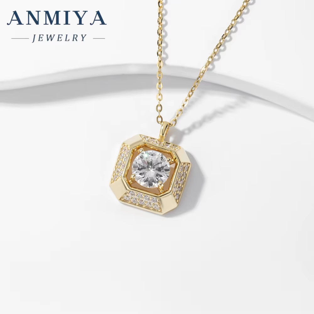 ANIMIYA S925 Fashion Gold Plated Diamond Zircon Pendant Waterproof Ladies Square Jewelry Necklace