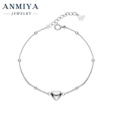 ANMIYA Ins Niche Girl'S Heart Bracelet Waterproof Heart Charm Chain Bangles 925 Silver Women Fine Fashion Bracelet