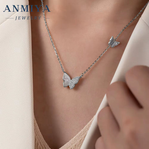 Wholesale Jewelry Fashion Jewelry Silver Necklaces 925 Sterling Silver Double Butterfly Zirconia for Women
