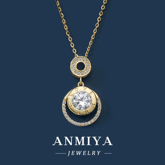 Fashion 925 Sterling Silver 18K Gold Plated Jewelry Chain round Brand Cubic Zirconia Pendant Necklace