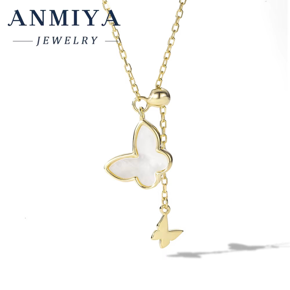 ANMIYA Fine Jewelry Jewelry Butterflies Shape Zircon S925 Sterling Silver Pendant Necklace