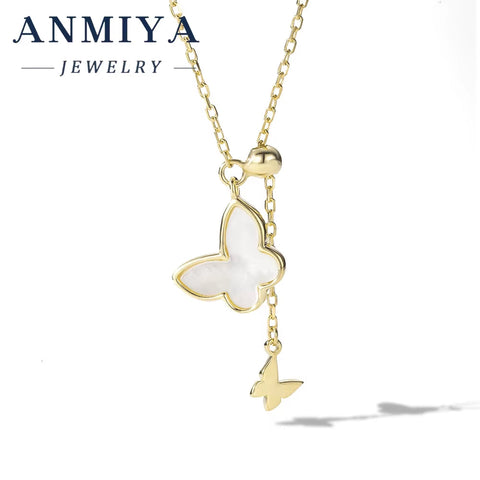 ANMIYA Fine Jewelry Jewelry Butterflies Shape Zircon S925 Sterling Silver Pendant Necklace