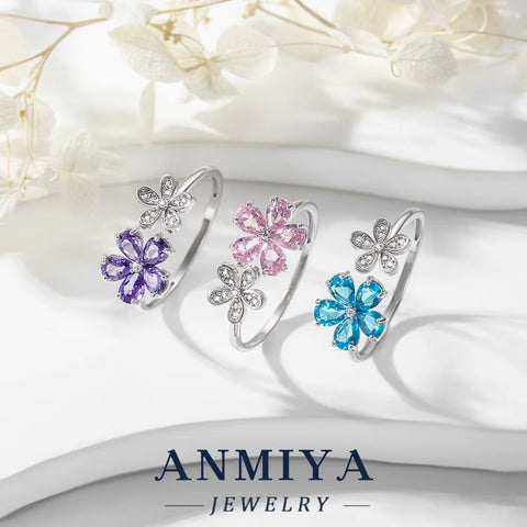 Wholesale Nature 925 Silver Adjustable Floral Ring, Zircon Jewelry Bulk Orders for Women'S Gift, Wedding