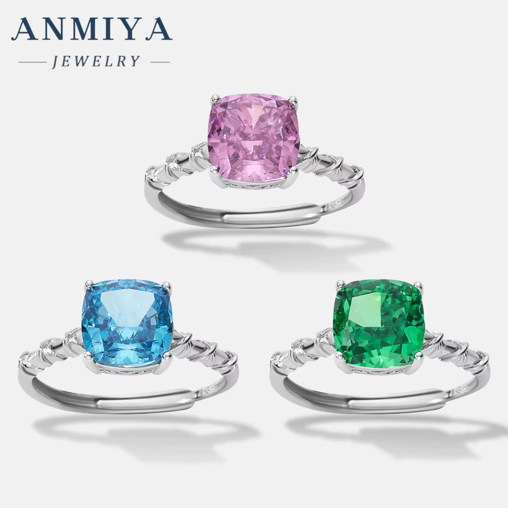 925 Sterling Silver Ring Zircon Waterproof Wedding Pink Green Blue Cubic Zirconia Silver Engagement Ring Set for Women Girls