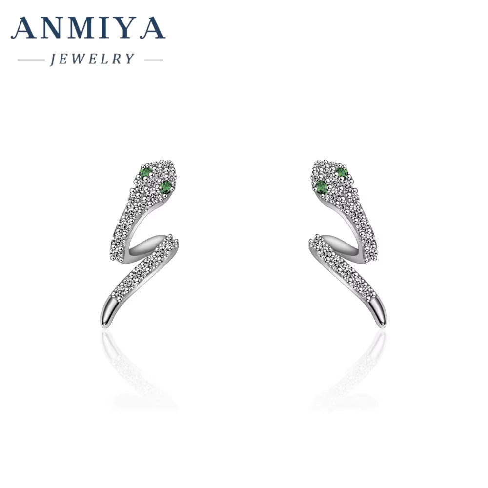 ANMIYA Fashion Jewelry Design Nice Snake Shape Silver 925 Stud Earrings for Men Women