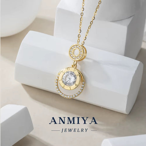 Fashion 925 Sterling Silver 18K Gold Plated Jewelry Chain round Brand Cubic Zirconia Pendant Necklace